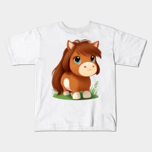 Cute Brown Horse Cartoon Kids T-Shirt